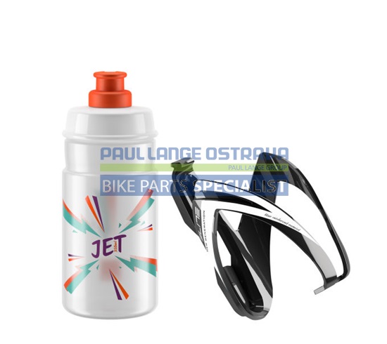 ELITE KIT CEO košík černý lesklý + láhev JET čirá/oranžová, 350 ml