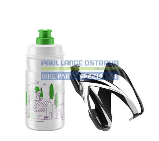 ELITE KIT CEO košík černý lesklý + láhev JET čirá/zelená, 350 ml