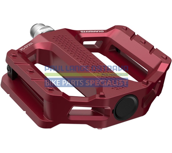 SHIMANO pedály MTB-ostatní PD-EF202 Flat Pedal bez zarážek bez odrazek červená pro E-Bike/Trekking