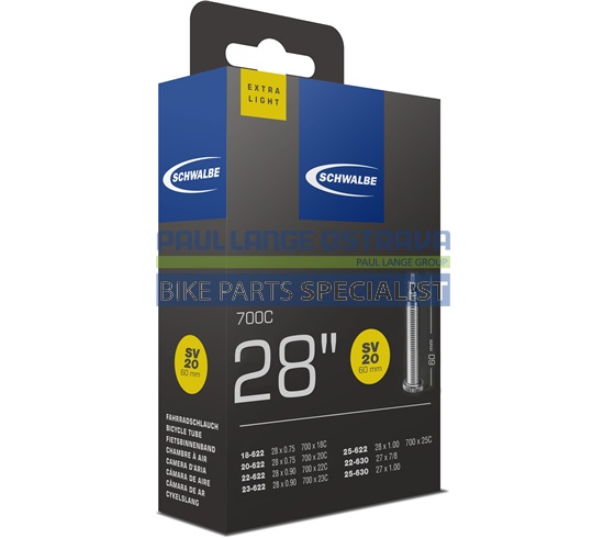 SCHWALBE duše 28", 18/25-622/630, SV 60 mm, EXTRALIGHT, BUTYL, 70 g