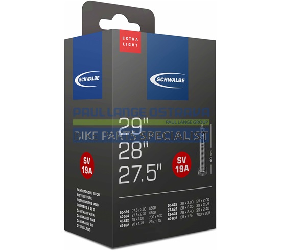 SCHWALBE duše UNIVERZÁLNÍ 27.5"/28"/29", 40/62-584/635, SV 40 mm, EXTRALIGHT, BUTYL, 140 g