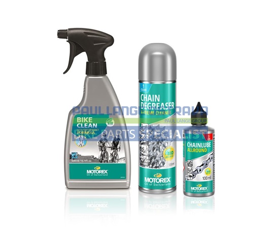 MOTOREX set, mazivo ALLROUND 100 ml, odmašťovač na řetěz 500 ml a čistič 500 ml